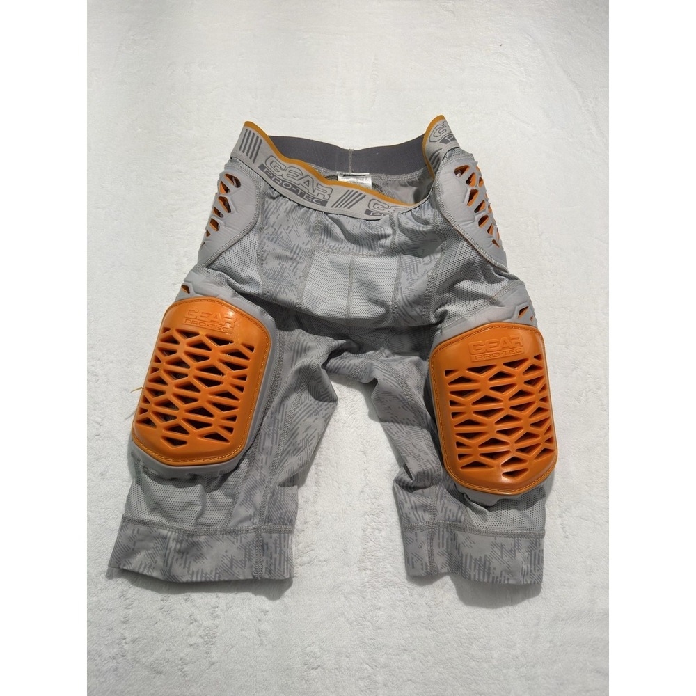 Gear Pro-Tec Padded Football Girdle Shorts Boys Medium Gray Orange Thigh Pads